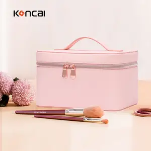 Pu Waterproof Cosmetic Travel Case With Removable Dividers Portable Zipper Pouch Vanity Box Makeup Organizer Cosmetic Bags