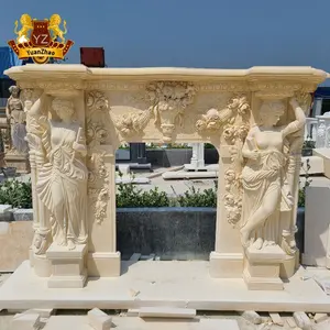 Italian Marble Fireplace Surround Hand Carved Modern Stone Angel Carved Fireplace Mantels For Sale