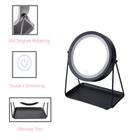 Miroir de Maquillage LED Rond Noir Double Face avec Rangement, Personnalisable avec Logo, Style Art Déco, Vente en Gros