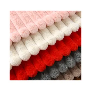 The new 2023 faux fur fabric wholesale Stripe Rabbit Fur Faux fabric free sample polyester plush fabric