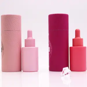 Cosmetische Glazen Fles Verpakking 20Ml 30Ml 50Ml Roze Rode Matte Etherische Olie Serum Glazen Druppelfles Met Papieren Buis