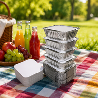 Conteneur alimentaire jetable rectangulaire en aluminium argenté avec couvercle