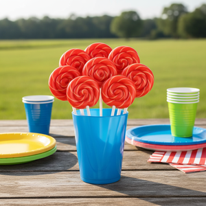 Paquete Individual de 24 Paletas Patrióticas Rojas con Remolino, Sabor a Fruta, Cereza, Certificadas Halal, con Diseño de Cubo, Listas para Comer - Product Image 2