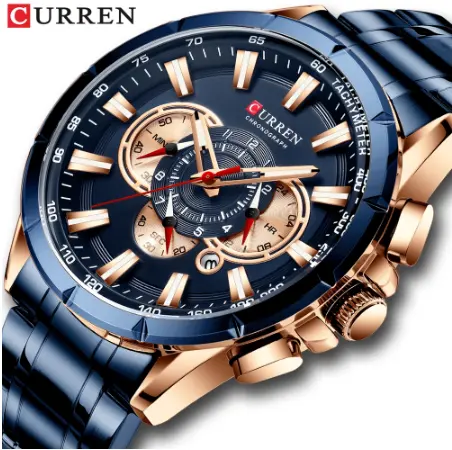 Curren 8363 Waterproof Chronograph Stainless Steel Sports Men's Watches
