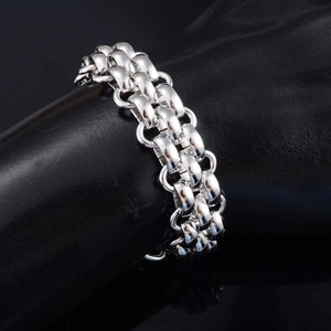 Cadena de Eslabones Gruesos Geométricos de Acero Inoxidable Resistente de 13.5 mm de Ancho, Brazalete Unisex Estilo Punk Hip Hop para Fiesta - Product Image 5