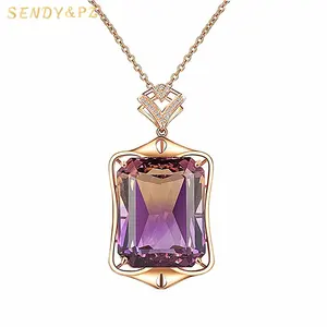 Wholesale high end luxury jewelry plated 18K tourmaline pendant women amethyst pendant women necklace