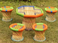 Nouvelle Collection 2023 : Ensemble de Tabourets Ottoman en Bambou Écologique et Durable – Mobilier Portable Empilable pour Salon et Jardin