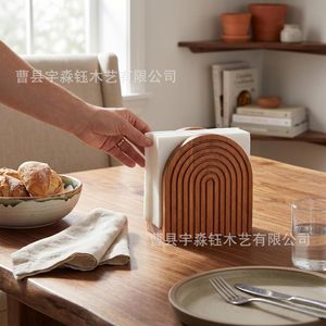 Porte-serviettes en bois massif, support de rangement de bureau en demi-cercle, style bohème, décoration de table de fête - Product Image 2