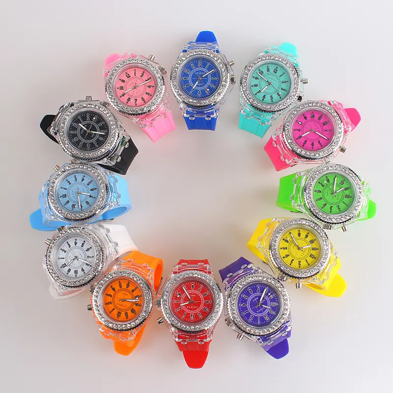 Children Student Colorful Geneva Watch Quartz Digital Silicone Watches Flashing Sport Luminous LED Light Watch