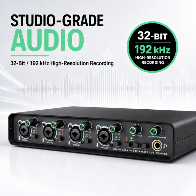 UMX42 4Channel USB Audio Interface 32-bit192kHz Sound Card4 Combo XLR Inputs 48V Phantom Power for Studio Recording Podcast Live