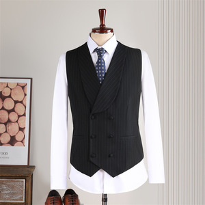 Ensemble de Costume Rayé Haut de Gamme à Double Boutonnage et Perles pour <span class=keywords><strong>Homme</strong></span> – <span class=keywords><strong>Tenue</strong></span> de <span class=keywords><strong>Mariage</strong></span> ou d'Affaires <span class=keywords><strong>Décontractée</strong></span> Trois Pièces Haut de Gamme pour Marié - Product Image 3