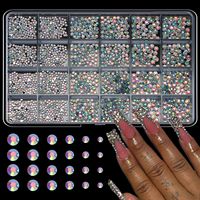 24 Grilles de Strass 3D Ronds pour Ongles, Tailles Mixtes, Cristaux à Dos Plat Transparent/AB/Champagne/Rose pour Décoration d'Ongles DIY