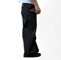 Jeans en denim chinois à ourlet brut tendance 2026, 13,5 oz, doublure à carreaux, poche arrière à rabat, style baggy, poche mule