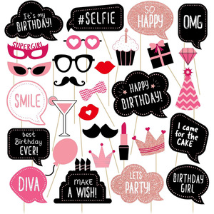 Set di 30 Accessori Fotografici Oro Rosa per Feste di <span class=keywords><strong>Compleanno</strong></span> delle Ragazze con Decorazioni per Selfie, Fornitura Transfrontaliera - Product Image 6