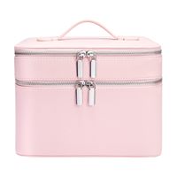Nouvelle trousse de maquillage portable pour femmes, imperméable, double couche, fermeture éclair en PU, grande capacité, pliable