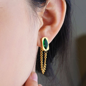 Earring Stud Manufacturer <strong>Stainless</strong> <strong>Steel</strong> Classic Earrings Emerald Tassel Long Drop Earrings <strong>Jewelry</strong> for Women - Product Image 1