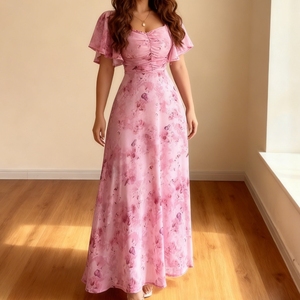 Robes élégantes pour femmes à manches lotus imprimées et ajustées, tendance - Product Image 1