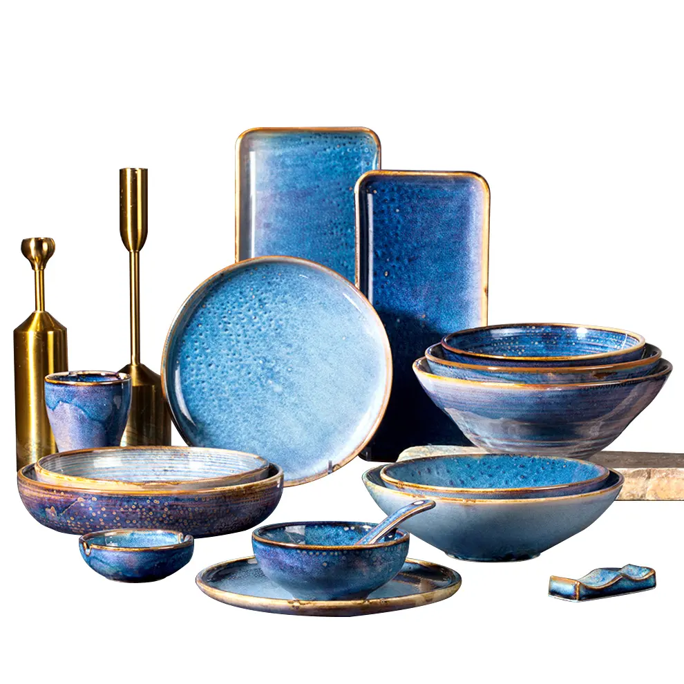 Amazon Best Selling kiln changing Yayu direct factory Magical portuguese blue full sizes porcelain dinnerware set tableware