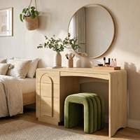 Houten bureau met gebogen laden en archiefopbergruimte, moderne computertafel voor thuiskantoor, kaptafel voor slaapkamer en studeerkamer