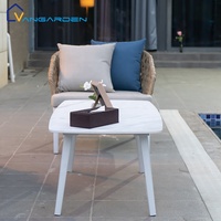 Conjunto de Sofá de Cuerda Sintética para Jardín, Patio o Terraza, Estilo Moderno de Mediados de Siglo, Cuatro Plazas, Mesa de Centro, Personalizable, para Exteriores