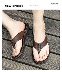 本革アッパー、ソフトPUソール、メンズアウトドアスポーツフリップフロップ、サンダル、男性用サマービーチスリッパ - Product Image 2