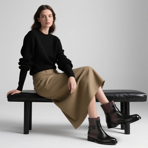 Hợp Thời Trang Mùa Thu Và Mùa Đông Xe Máy Màu Đen Da Khởi Động Tùy Chỉnh Của Phụ Nữ Chính Hãng Da Chính Thức Trượt-On Khởi Động Tùy Chỉnh Biểu Tượng - Product Image 5