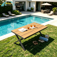 Table de salle à manger d'extérieur moderne en teck massif avec structure en aluminium - Meubles de jardin durables, imperméables et pliables