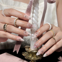 Faux Ongles Amande Rose Nude Marbre Acrylique Cœur Étoile Doré Strass Luxe Certifié CE Personnalisable Fournisseur en Gros