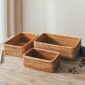 Trend Rectangular Handmade Woven Rattan Eco-Friendly Multifunction Nesting <b>Bread</b> <b>Baskets</b> Organizing Set 3 Natural Color - Product Image 5