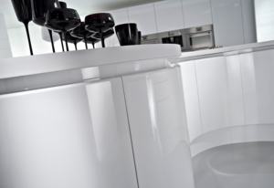 Îlot de cuisine en arc sur mesure <span class=keywords><strong>RODAY</strong></span> avec finition brillante et armoires de cuisine en PET au design mat - Product Image 5