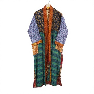 Kimono Largo de Algodón, Estilo Boho con Parches Florales, Tela Satinada Transpirable, Bata de Verano para Mujer, Ropa de Playa - Product Image 1