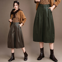 Culottes plissées amples taille haute en similicuir pour femme avec ceinture, pantalon large et jupe-culotte courte pour l'automne – Idéal pour le shopping