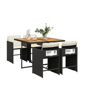 Ensemble de salle à manger de jardin 4 places en rotin, mobilier d'extérieur résistant aux intempéries, design contemporain, coloris noir, crème et blanc - Product Image 1