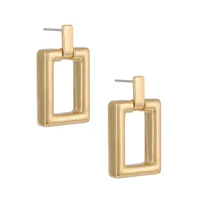 Gemnel Women Brass Jewelry Gold Vermeil Hip Pop Rectangle Stud Earring