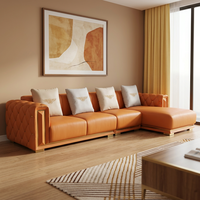 Ensemble de canapés d'angle en cuir véritable orange de style européen moderne - Canapé de salon de style européen moderne pour hôtel