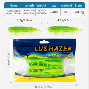 LUSHAZER 10 unids/bolsa señuelo de plástico suave hundimiento 45mm 55mm Isca Artificial PVC <span class=keywords><strong>insecto</strong></span> criatura cebo de pesca <span class=keywords><strong>gusano</strong></span> agua dulce para lubina - Product Image 3