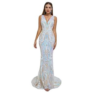 Hersteller Frauen Plus Size Silber Slim Hip Ärmellose Abendkleider Mädchen Sexy V-Ausschnitt Cocktail <span class=keywords><strong>Prom</strong></span> Kleid - Product Image 5