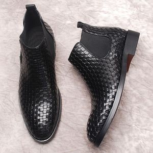 Botas de Tobillo para Hombre de Cuero Genuino con Patrón Tejido de Alta Calidad, Antideslizantes, Elegantes y Lujosas - JiuZhou C12-9 Masaje - Product Image 2