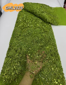 Inmyshop dày ren Sequins Thêu 3D đính cườm vải tuyn hoa phi vải lưới bán buôn sequin ren vải đám cưới màu vàng - Product Image 3