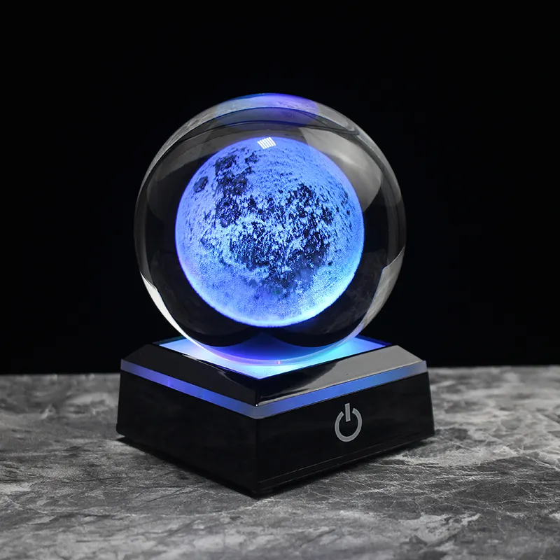 New Design Night Light Lamp Crystal 3D Laser Engraved Moon Glass Ball 80mm