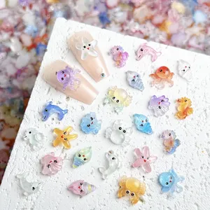 30 Piezas de Decoraciones de Uñas de Resina con Múltiples Estilos: Lindos Pulpos, Conchas, Estrellas de Mar y Delfines Luminosos de Dibujos Animados con Ojos Grandes para DIY - Product Image 3