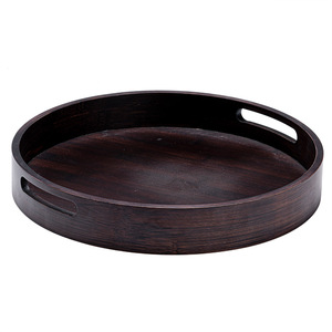 Japanese Style Wooden <b>Tray</b> Round With Handle For Serving Food And Tea Household Use - Product Image 5