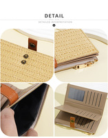 Dompet Lipat Panjang Desain Baru untuk Wanita, Dompet Kartu Trendy Bahan Jerami dengan Kantong Resleting Kulit PU Kapasitas Besar dan Portabel