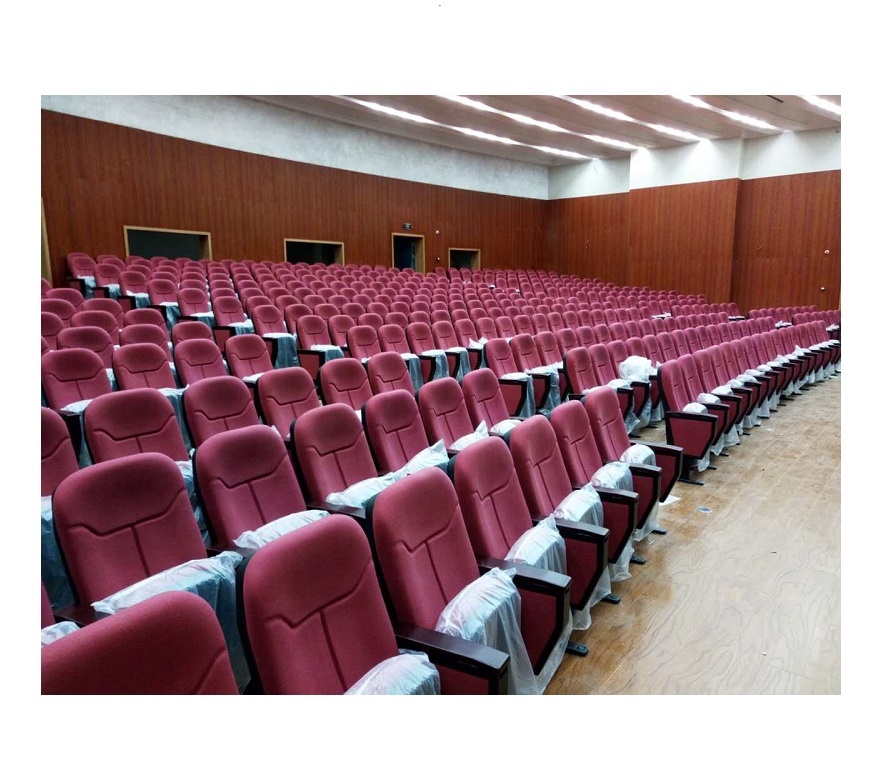 Ooden-Silla de auditorio de tamaño estándar, sillas de teatro plegables con patas de acero, silla de Iglesia barata