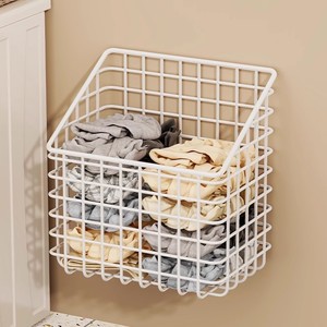 Wall Mounted Wire <b>Basket</b> Rectangle Minimalist Clothing Organizer For Bathroom Dormitory <b>Storage</b> Rack - Product Image 1