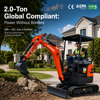 Mini-excavatrice KAISAN 2 tonnes, moteur diesel Kubota, homologuée EPA, pour usage agricole, avec flèche déportée