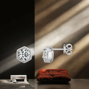 Pendientes de Plata de Ley 925 con Baño de Oro, Engaste de Bisel, Corte Excelente, Moissanita con Corte Cojín de 1-2 Ct en Total, Pasa la Prueba del Diamante, de Moda - Product Image 2