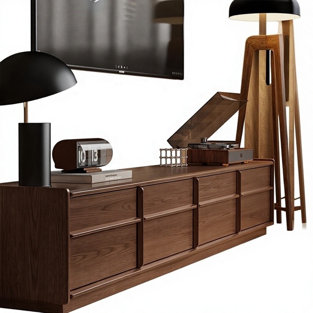Solid Wood Luxury Mid-Century Modern Tv Stands for Living Room Storage Walnut Finish Floor-Standing Furniture Apartments DSG045