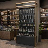 Meuble de présentation mural robuste en métal doré et MDF avec éclairage LED pour magasin de détail, idéal pour la présentation d'accessoires de téléphonie et de produits de vapotage - Offre Spéciale