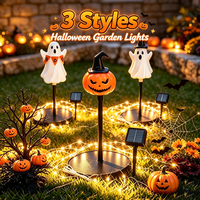 Lampu Taman Tenaga Surya Halloween dengan Bentuk Hantu dan Labu yang Dapat Diganti, Lampu LED Hangat Tahan Air untuk Dekorasi Taman, Halaman, dan Jalan Setapak